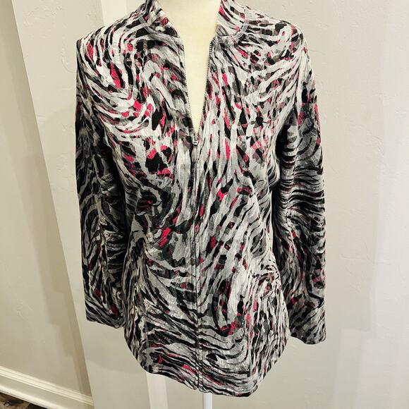 chico Jackets & Blazers - Additions By Chico's Women's Abstract Print Jacket Black Pink Gray size 0 (XS)
